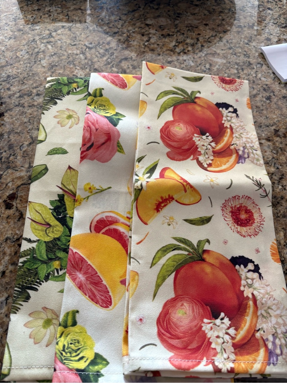 Floral Citrus Printed Home Napkins - White with Peach & Yellow